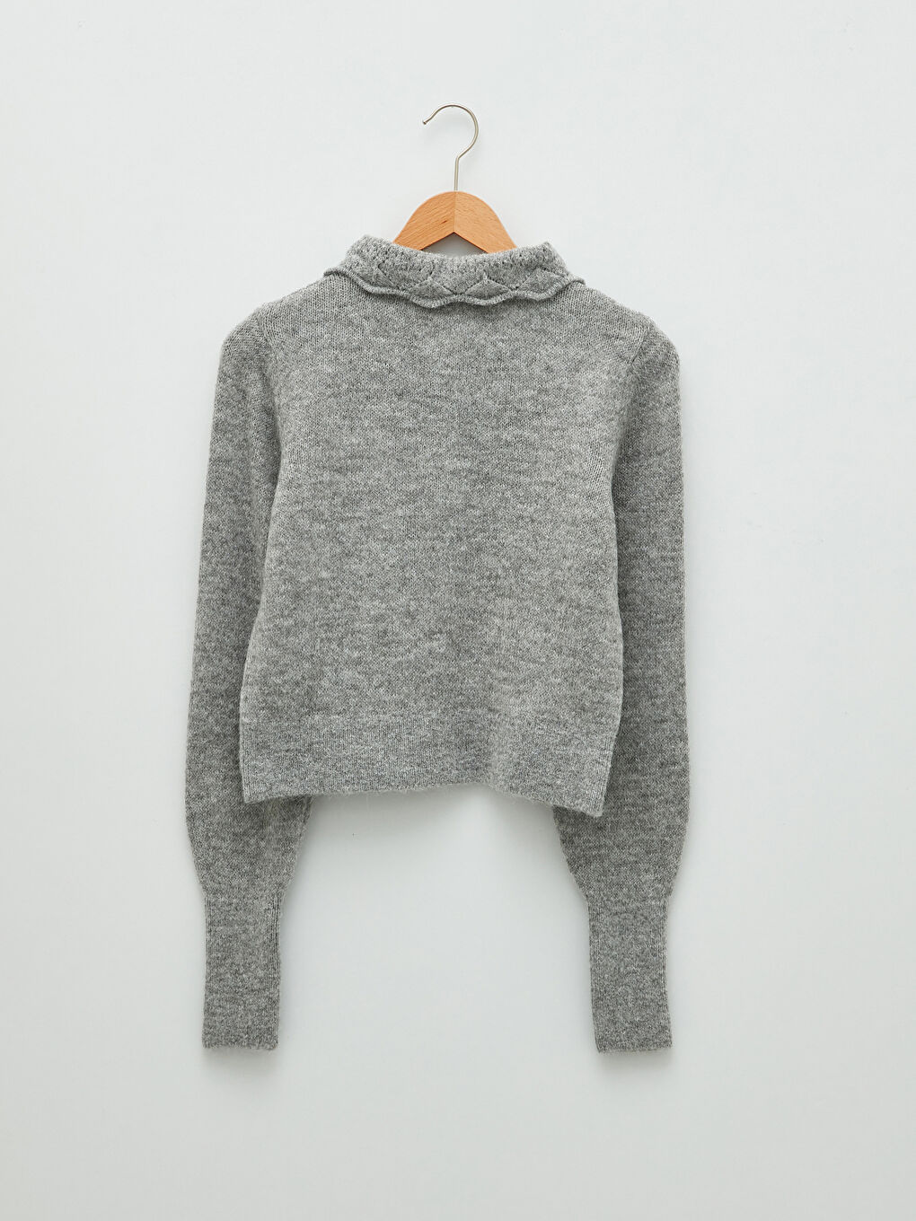Gri Bebe Yaka Düz Uzun kollu Kadın Triko Hırka-6