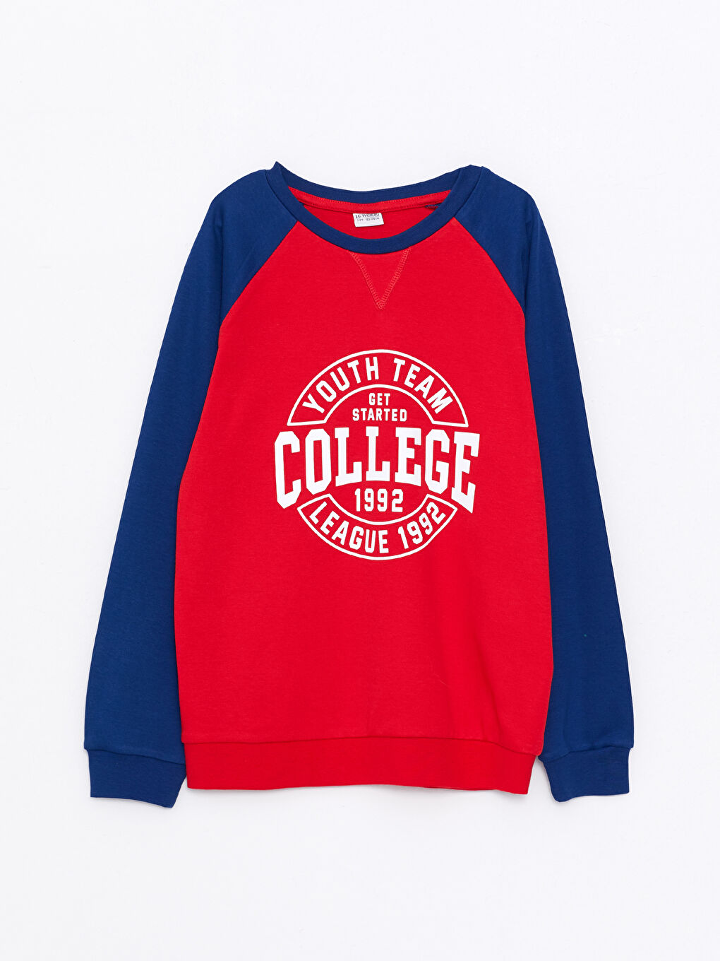 Kırmızı Bisiklet Yaka Baskılı Uzun Kollu Pamuklu Erkek Çocuk Tişört