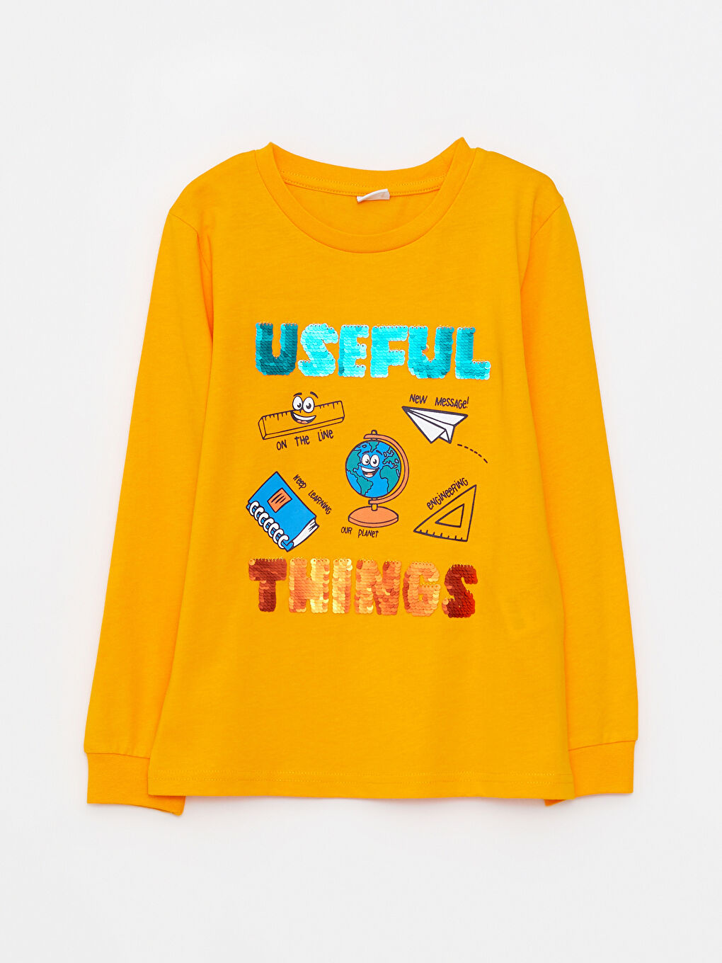LCW Kids Crew Neck Printed Double-Sided Sequined Long Sleeve Boys' T-Shirt -W23447Z4-GAA