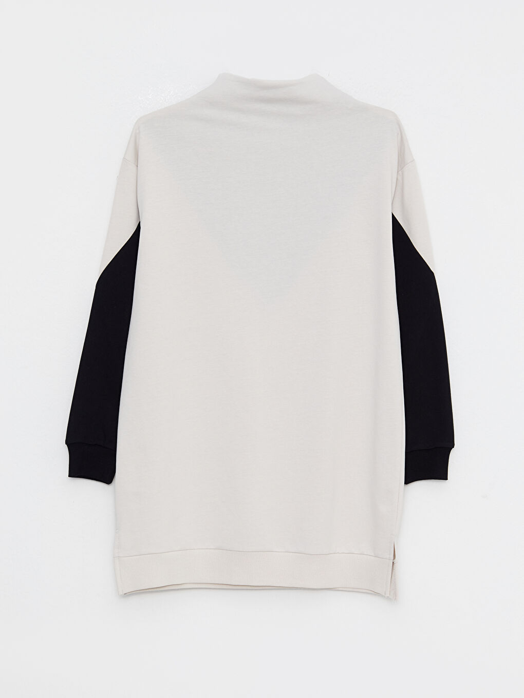 Gri Dik Yaka Renk Bloklu Uzun Kollu Kadın Sweatshirt Tunik-6