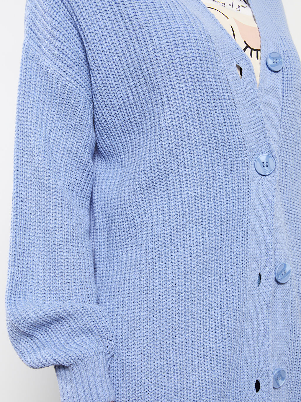 Mavi V Yaka Kadın Triko Hırka-3