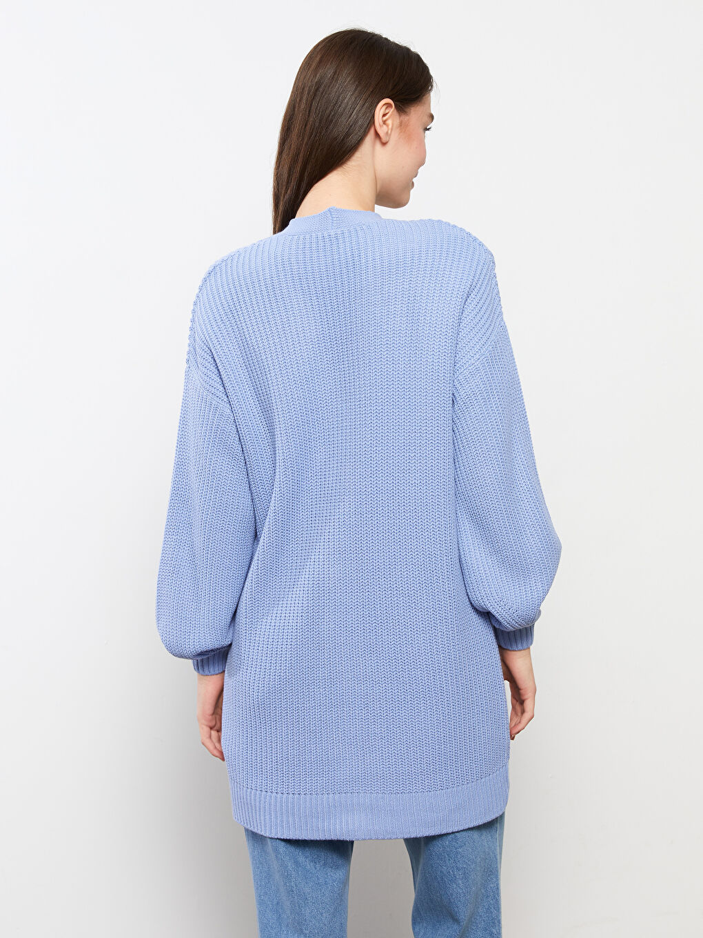 Mavi V Yaka Kadın Triko Hırka-4