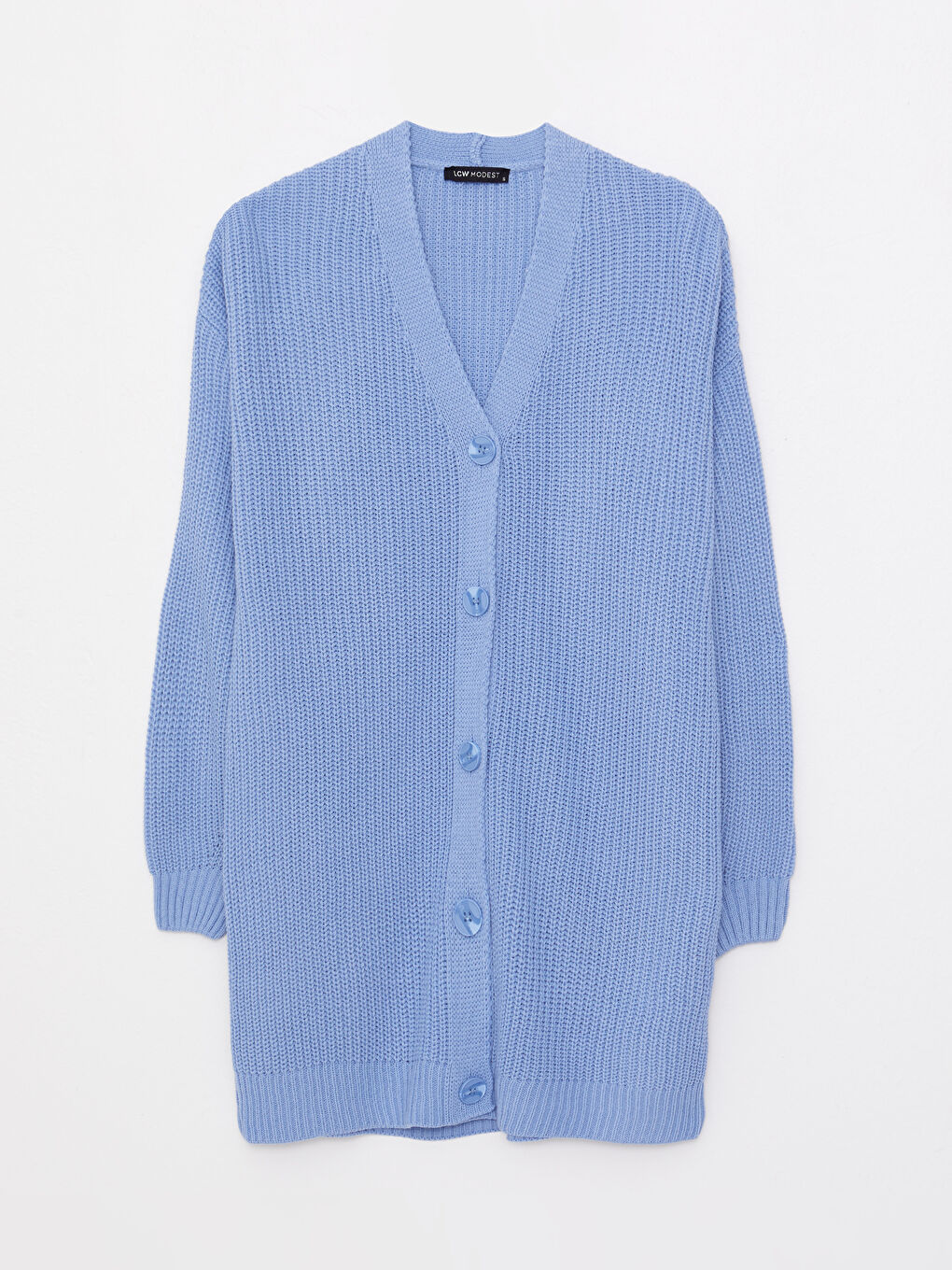 Mavi V Yaka Kadın Triko Hırka-5