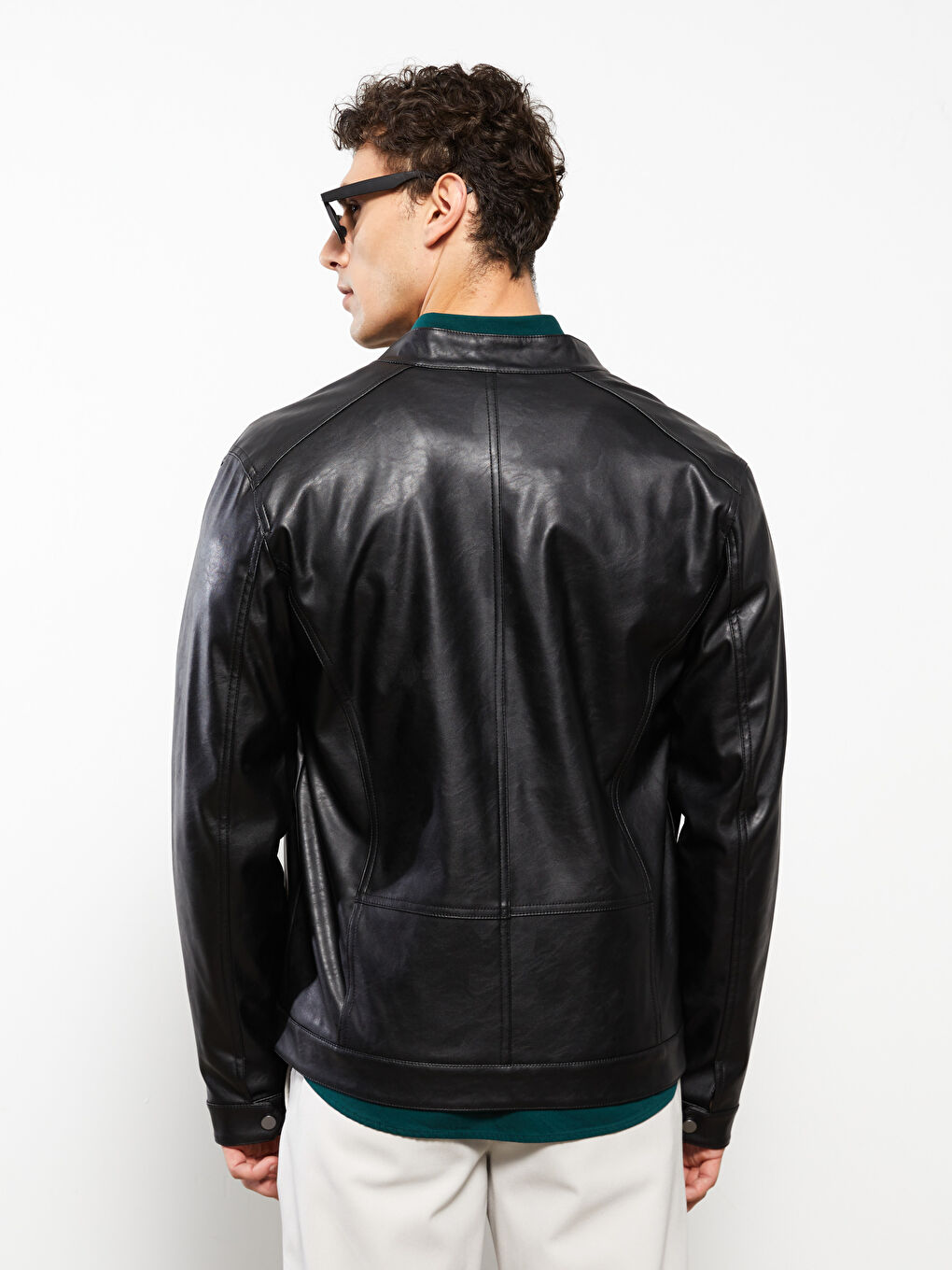 Standard Fit Collared Neck Men's Leather Look Coat-4