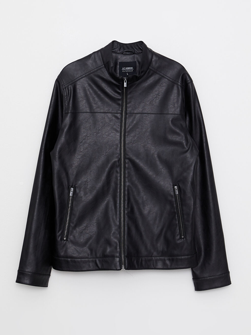 Standard Fit Collared Neck Men's Leather Look Coat-5