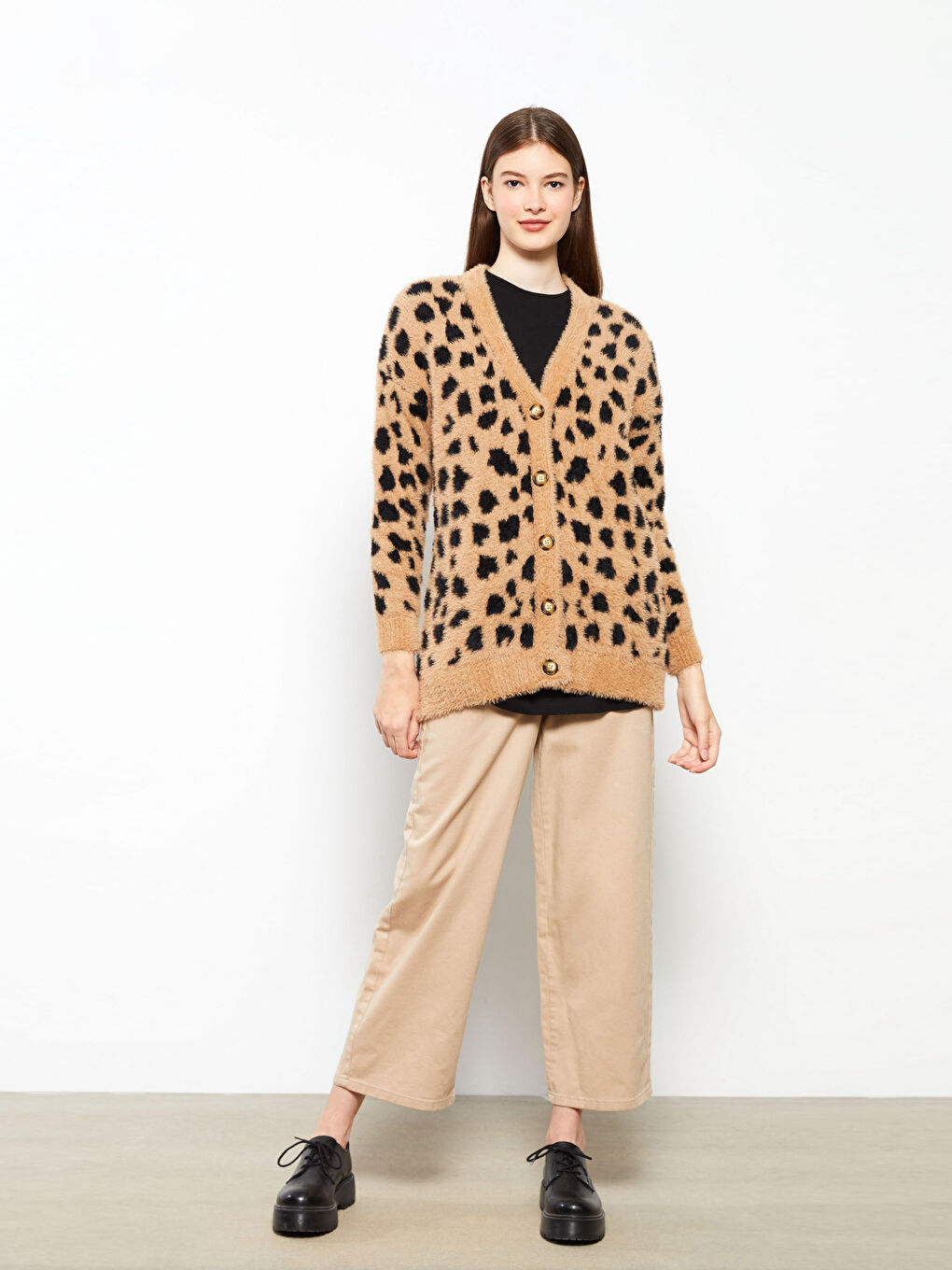 V Neck Patterned Women's Knitwear Cardigan