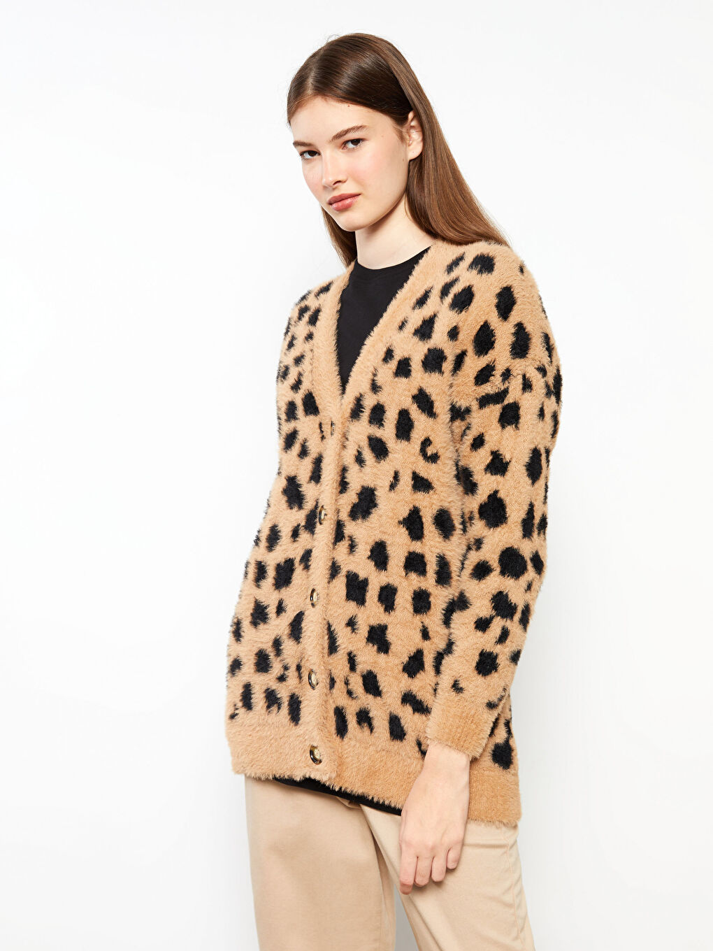 V Neck Patterned Women's Knitwear Cardigan-2