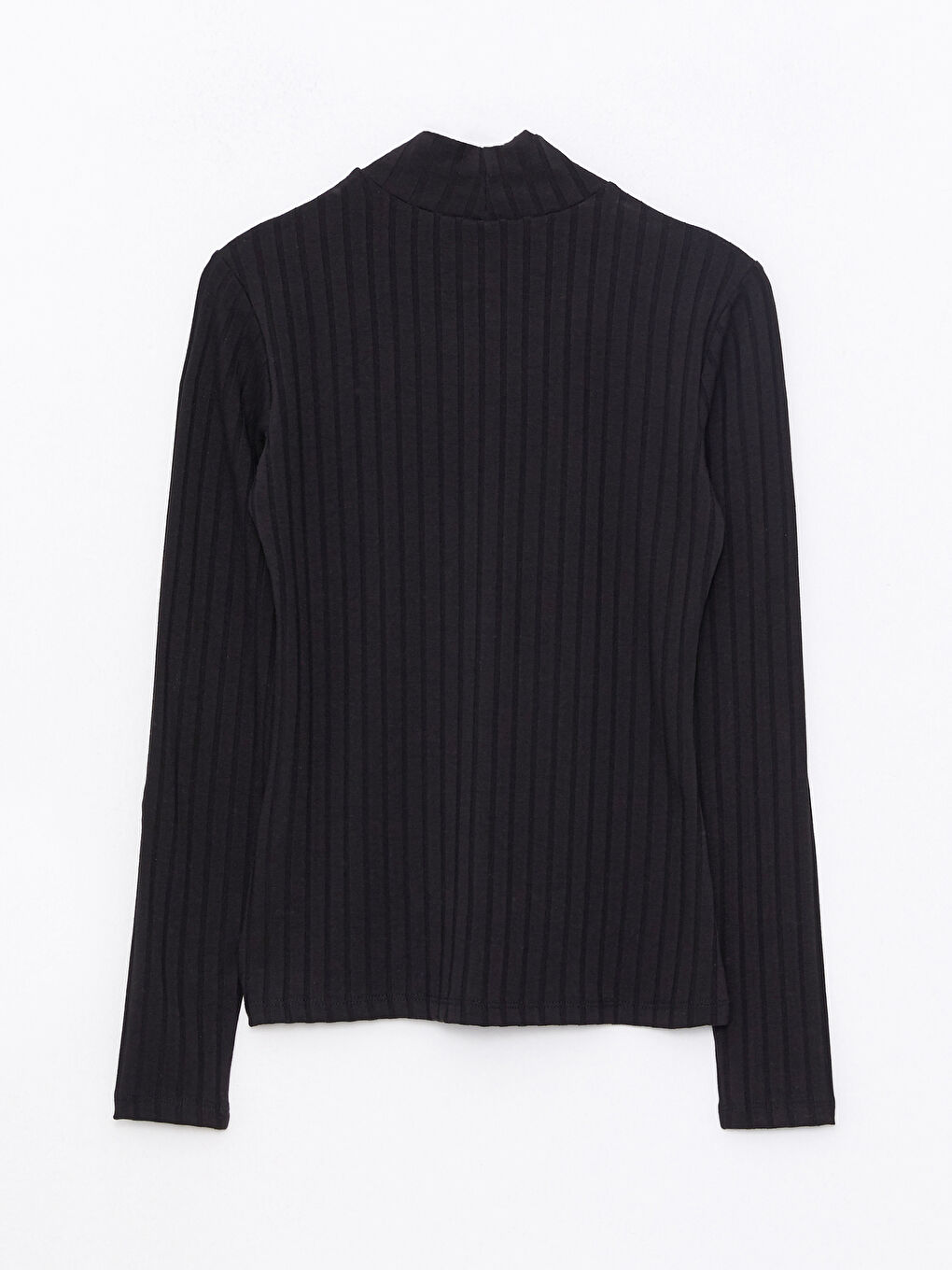 Siyah Dik Yaka Düz Uzun Kollu Kadın Body-5