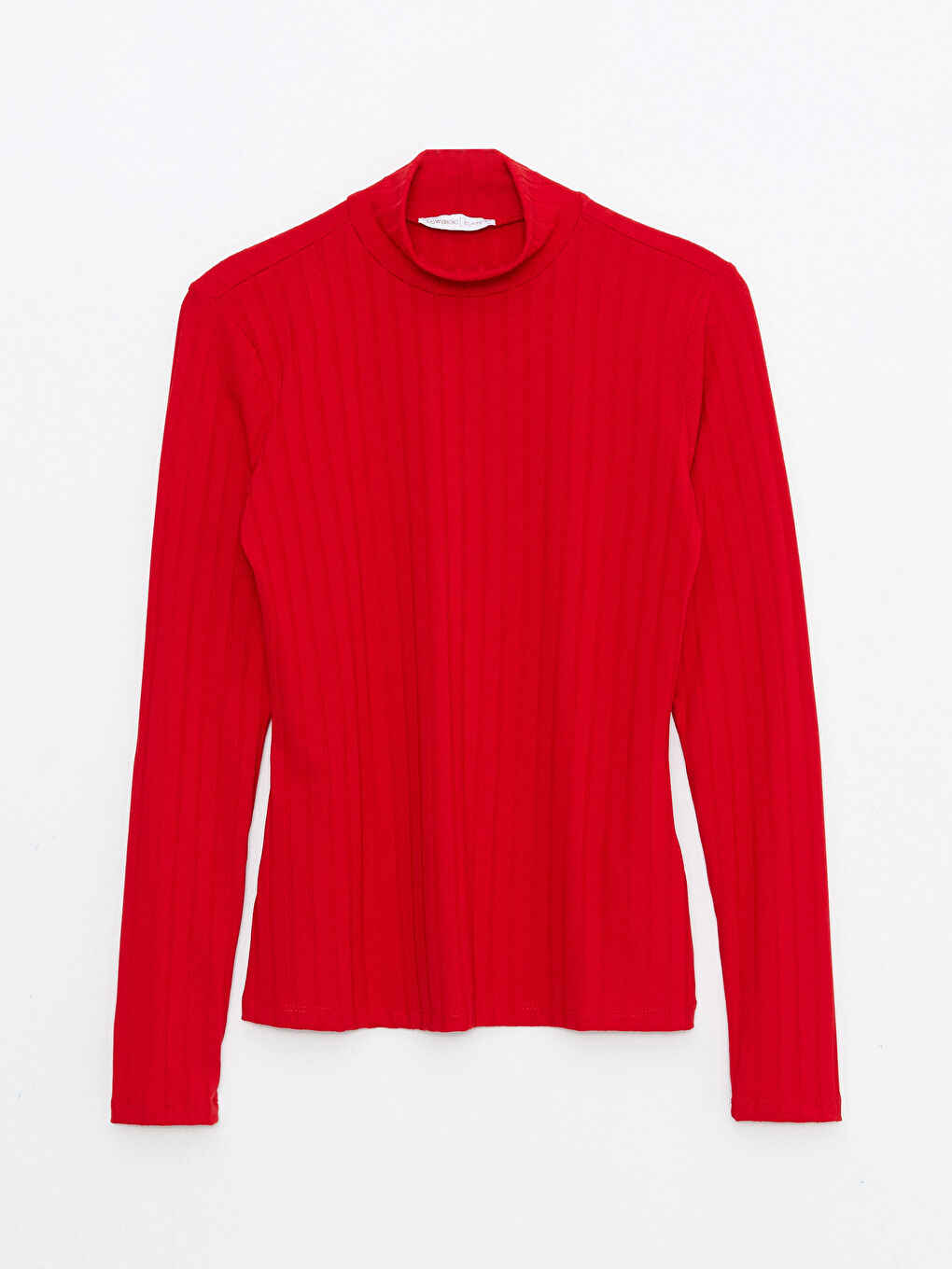 Kırmızı Dik Yaka Düz Uzun Kollu Kadın Body-5