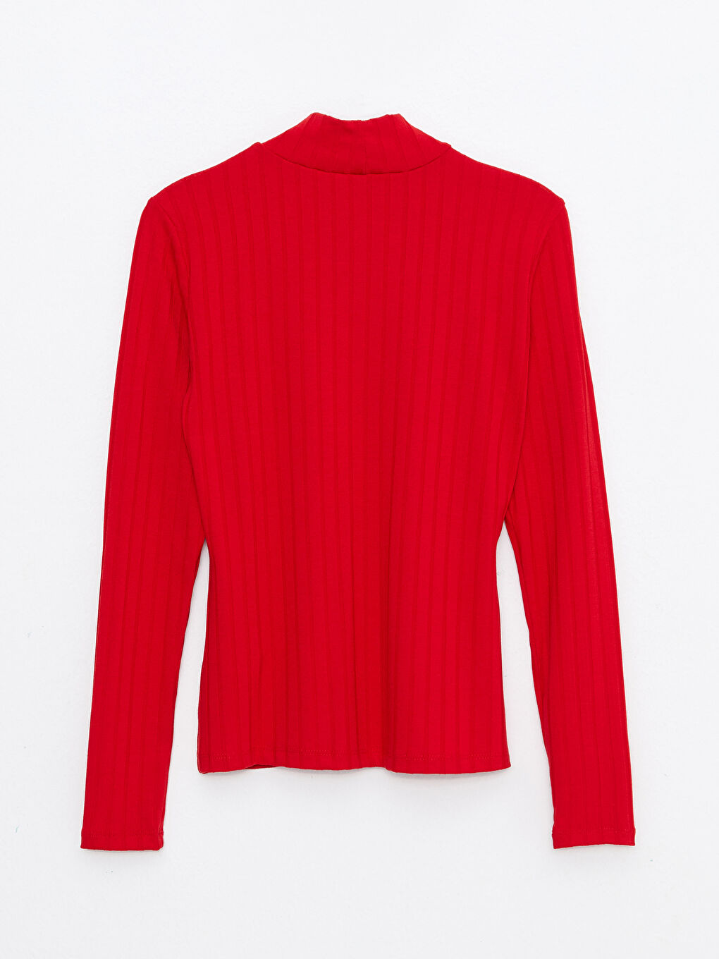 Kırmızı Dik Yaka Düz Uzun Kollu Kadın Body-6