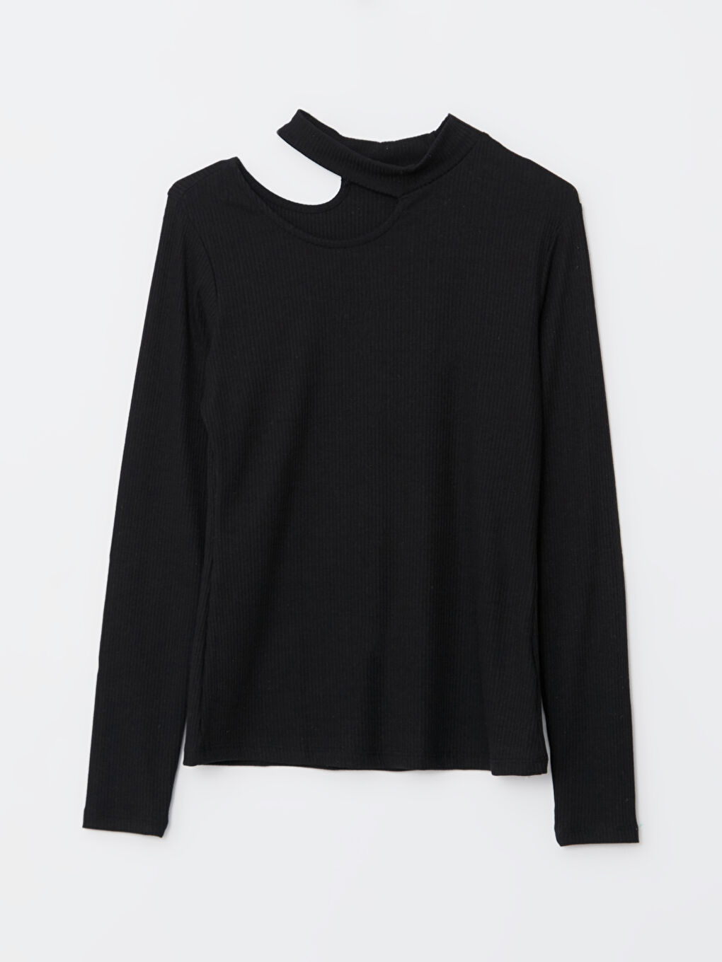 Siyah Dik Yaka Düz Uzun Kollu Kadın Body-5