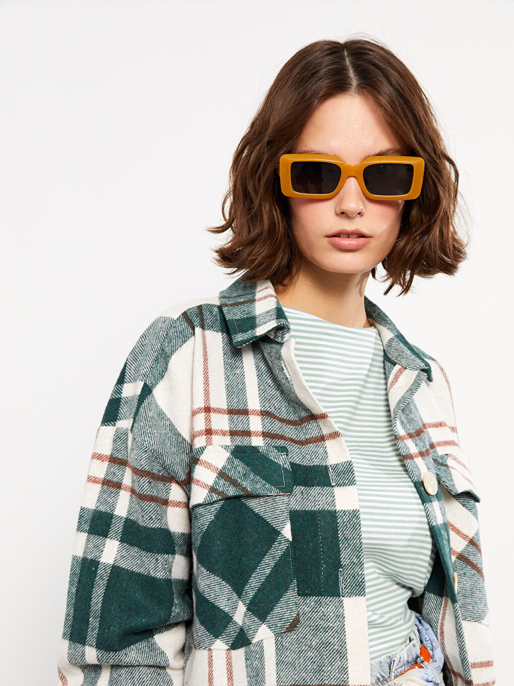 Yeşil Ekose Uzun Kollu Flanel Oversize Kadın Oduncu Gömlek Ceket-2