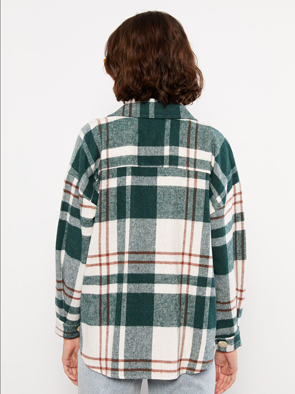 Yeşil Ekose Uzun Kollu Flanel Oversize Kadın Oduncu Gömlek Ceket-4