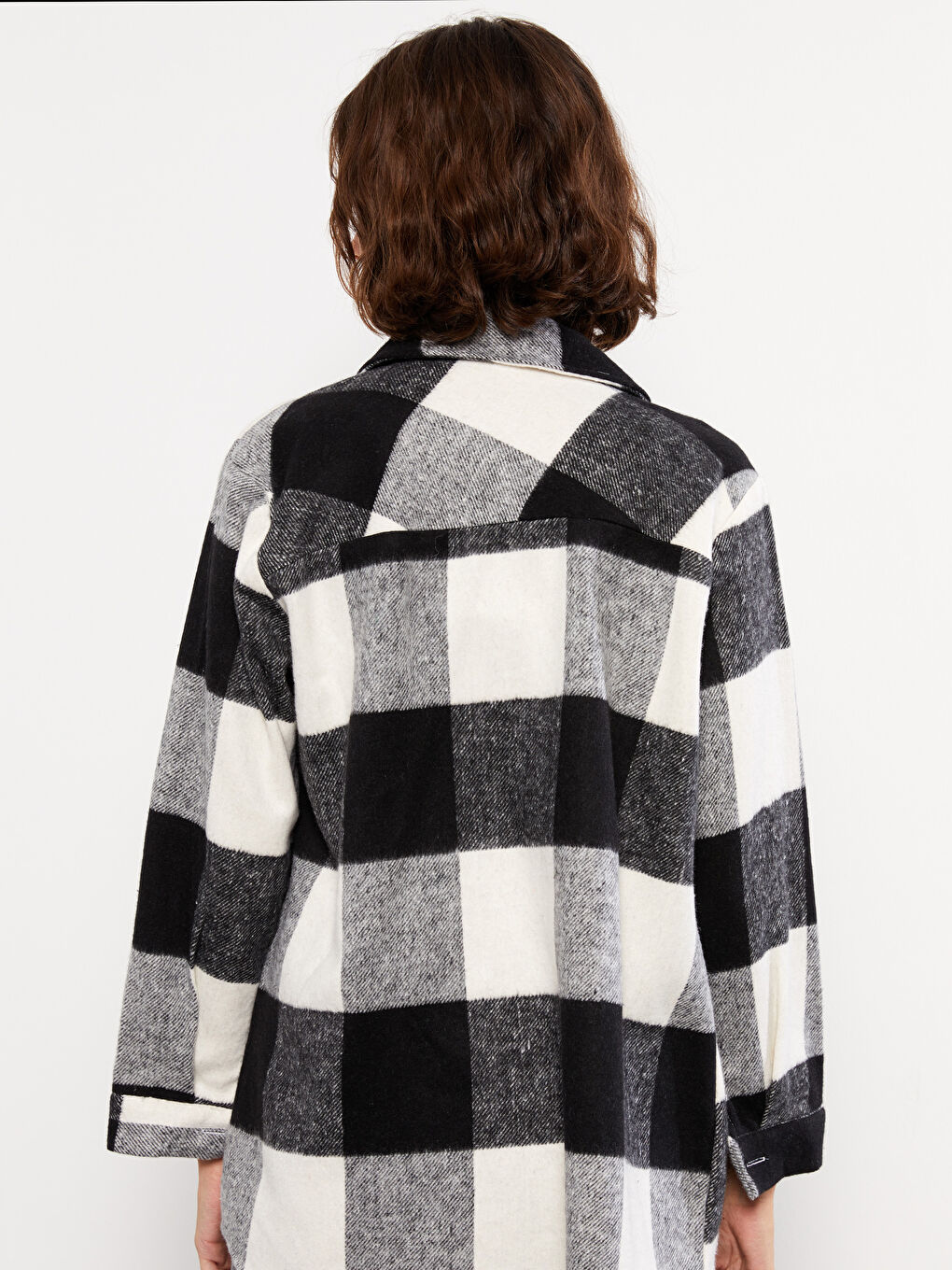 LC Waikiki Front Button-Off Plaid Long Sleeve Women's Lumberjack Shirt Jacket -W23590Z8-LKX