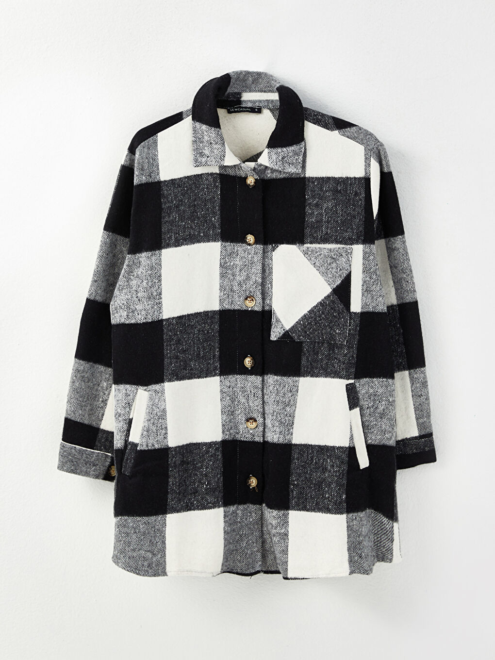 LC Waikiki Front Button-Off Plaid Long Sleeve Women's Lumberjack Shirt Jacket -W23590Z8-LKX