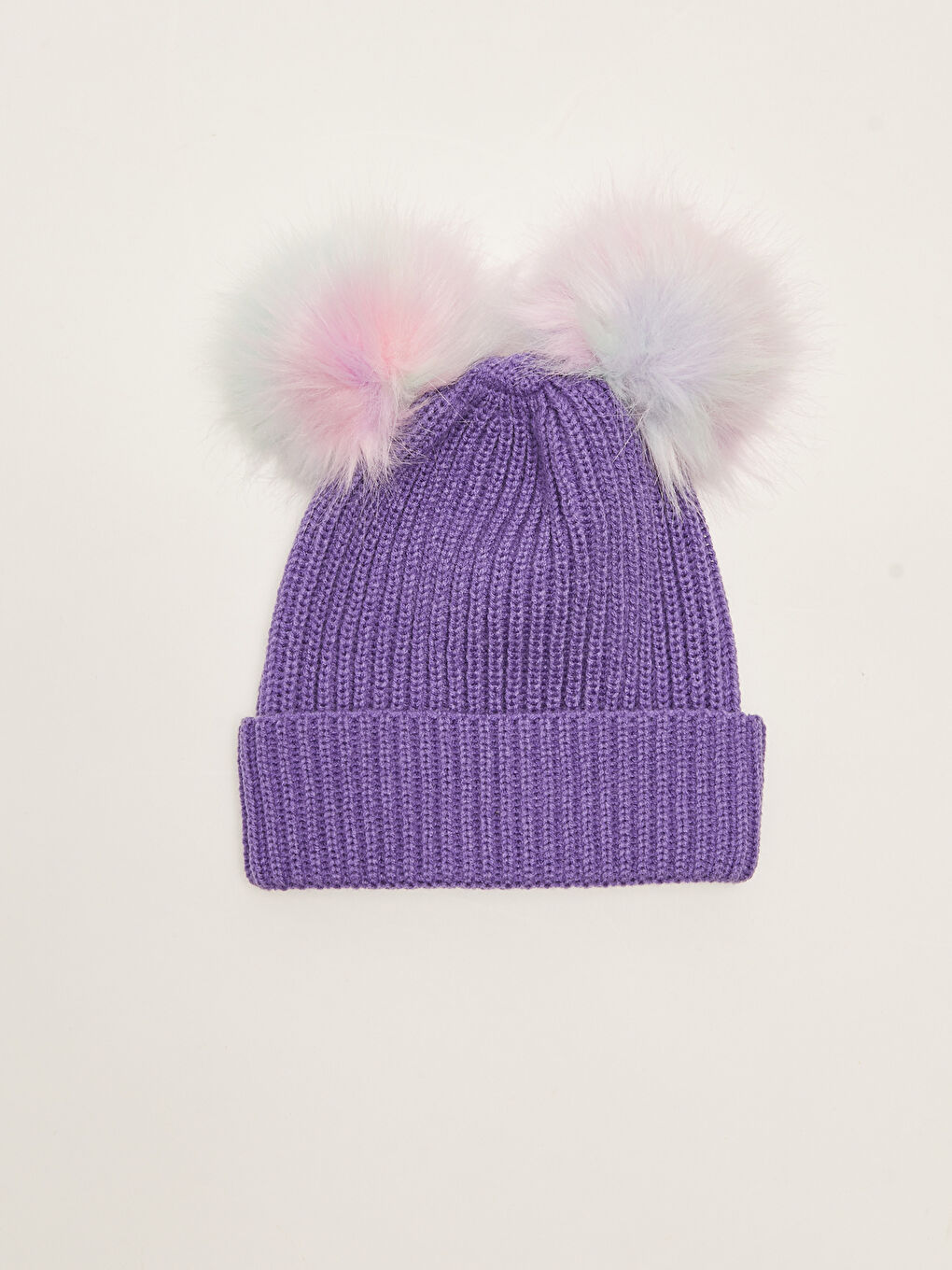 Double Plush Pompom Girls Tricot Beanie