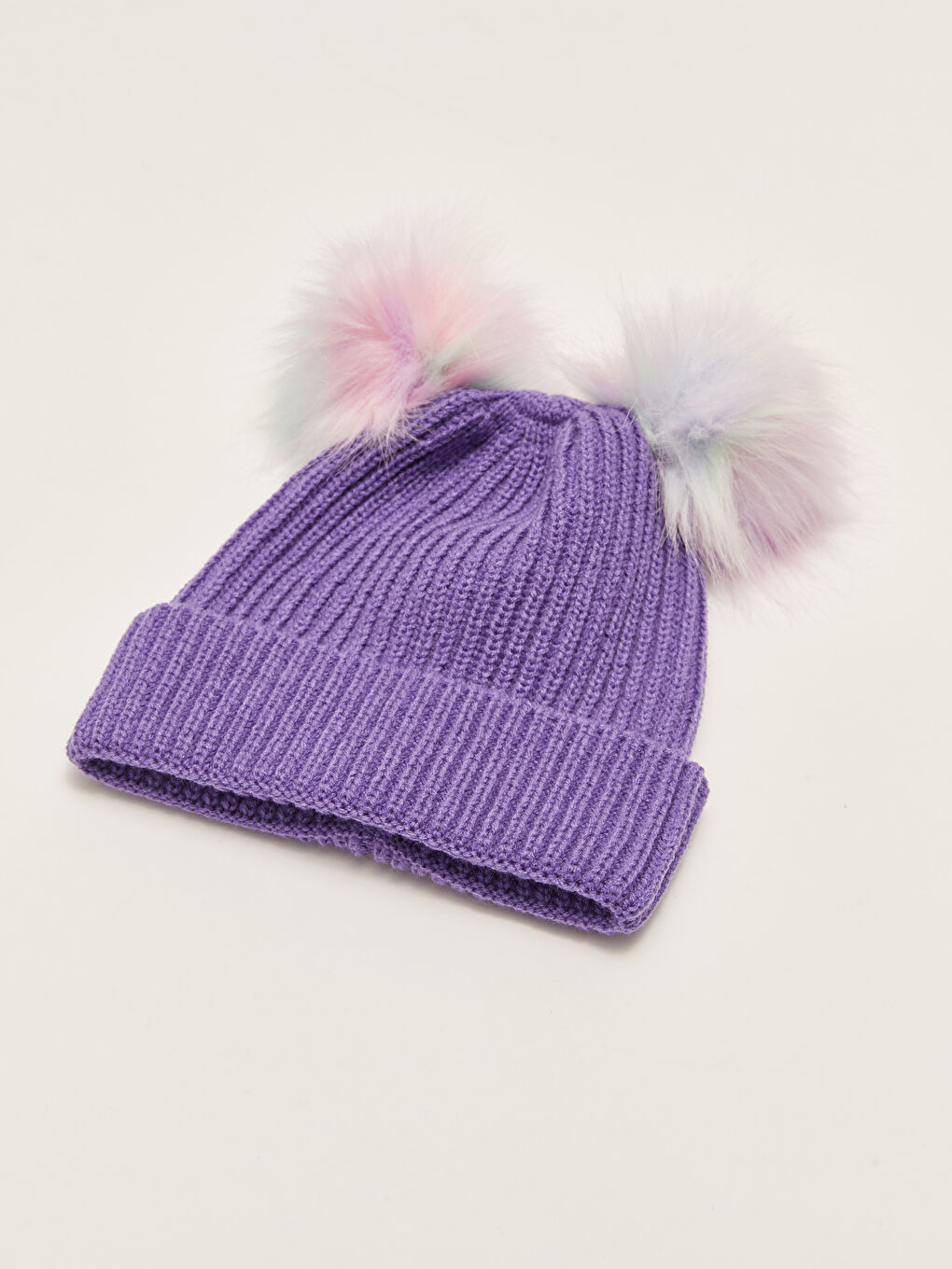 Double Plush Pompom Girls Tricot Beanie-1