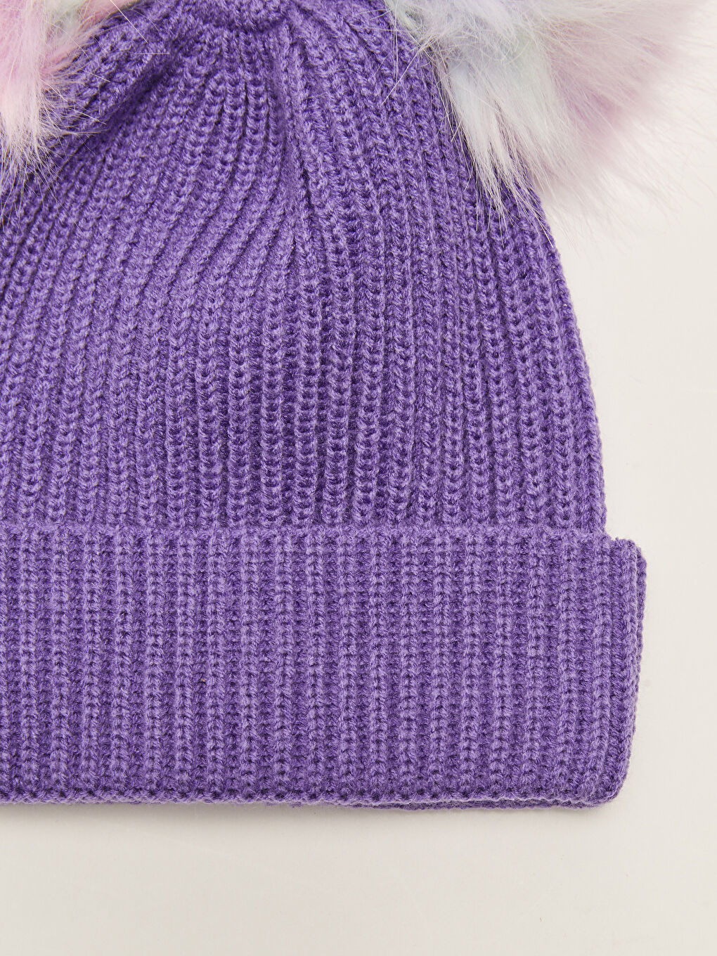 Double Plush Pompom Girls Tricot Beanie-2
