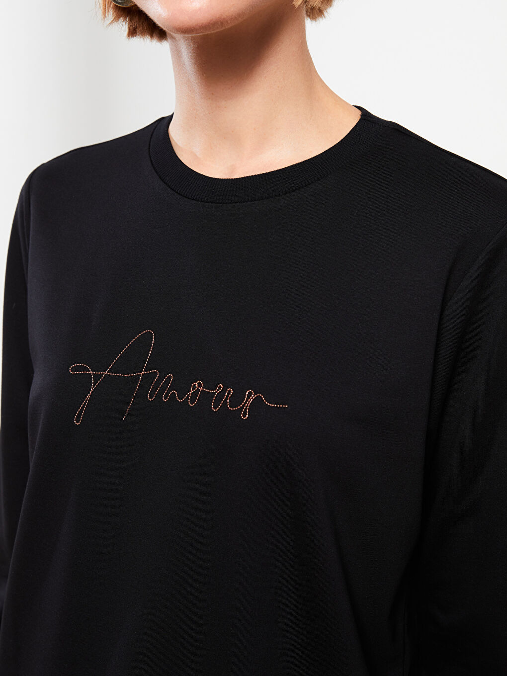 Siyah Bisiklet Yaka Baskılı Uzun Kollu Kadın Sweatshirt Tunik-3