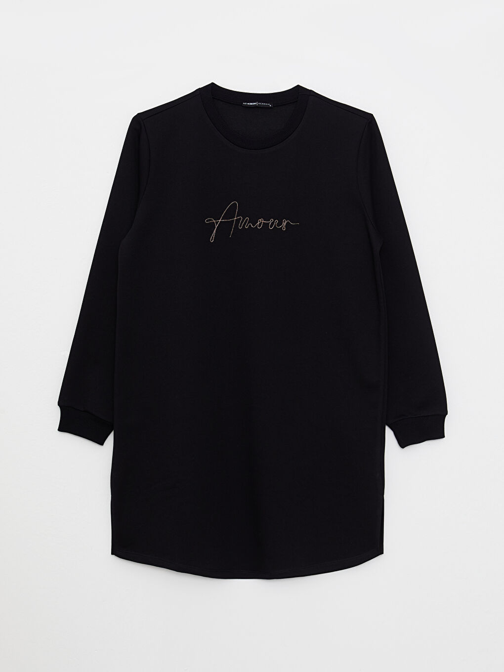 Siyah Bisiklet Yaka Baskılı Uzun Kollu Kadın Sweatshirt Tunik-5