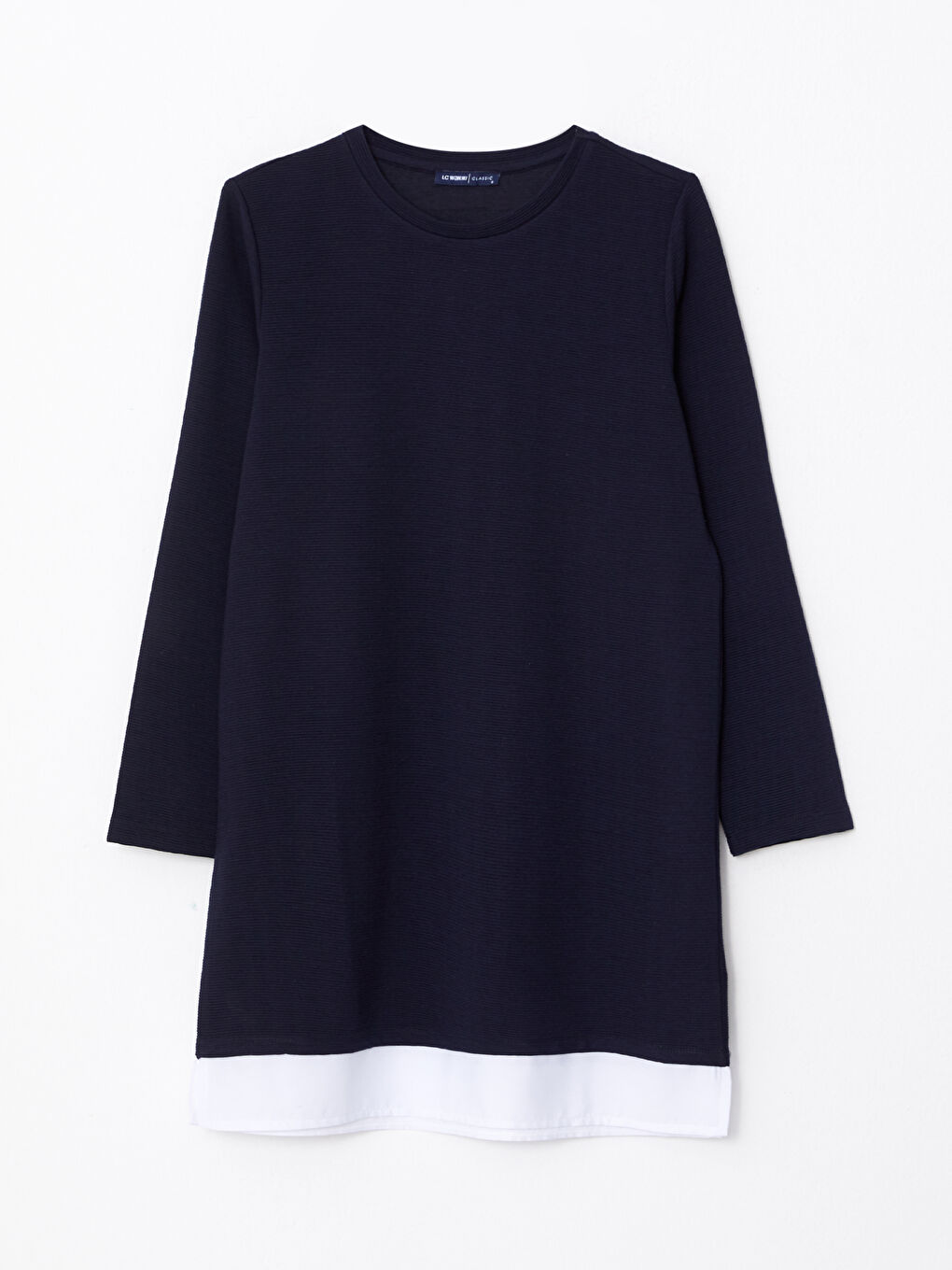 Lacivert Bisiklet Yaka Düz Uzun Kollu Kadın Tunik-5