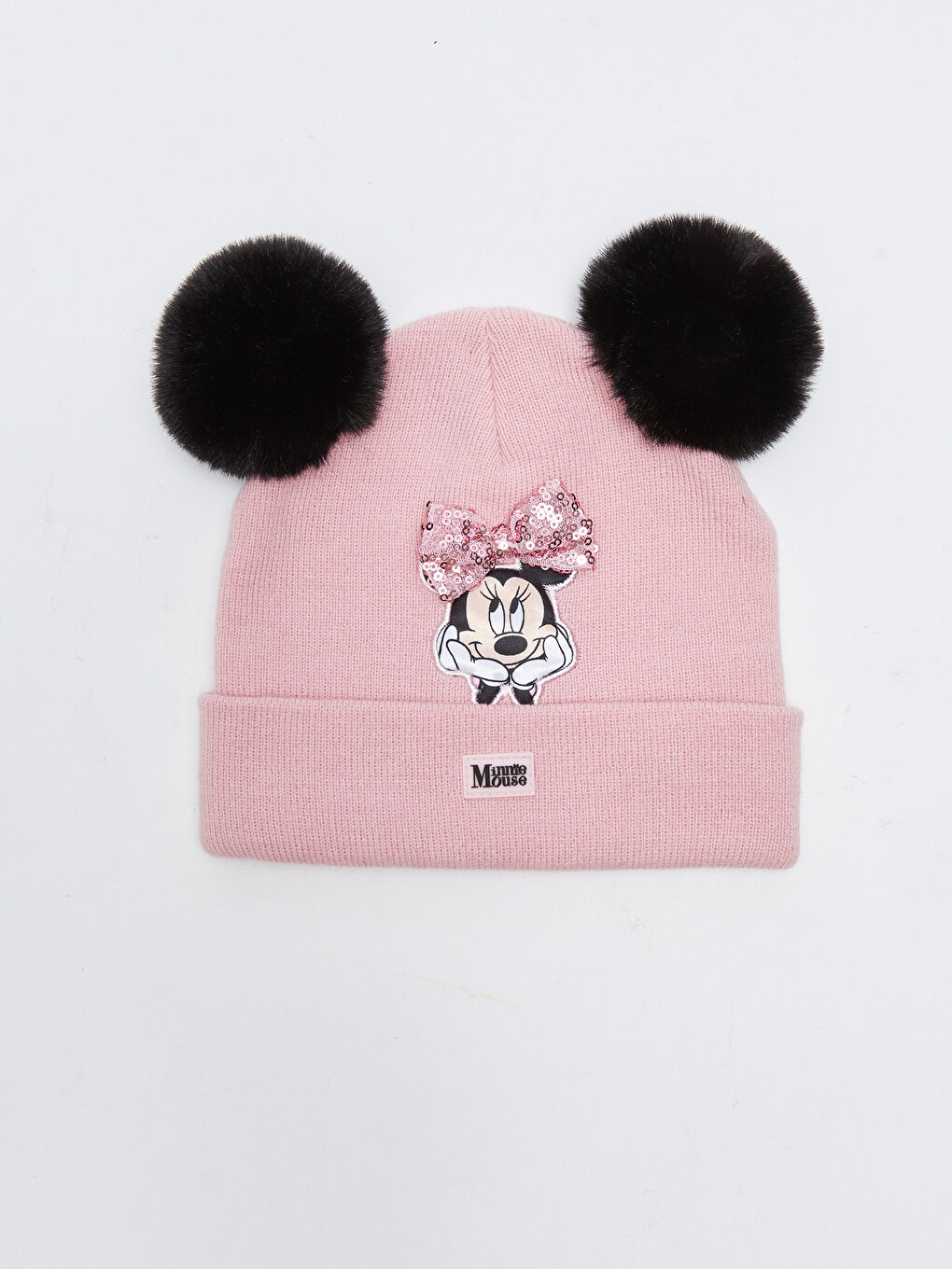 Pembe Minnie Mouse Lisanslı Çift Ponponlu Kız Çocuk Bere