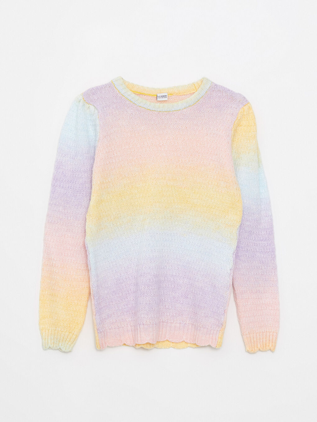 Karışık Bisiklet Yaka Batik Desenli Uzun Kollu Kız Çocuk Triko Kazak