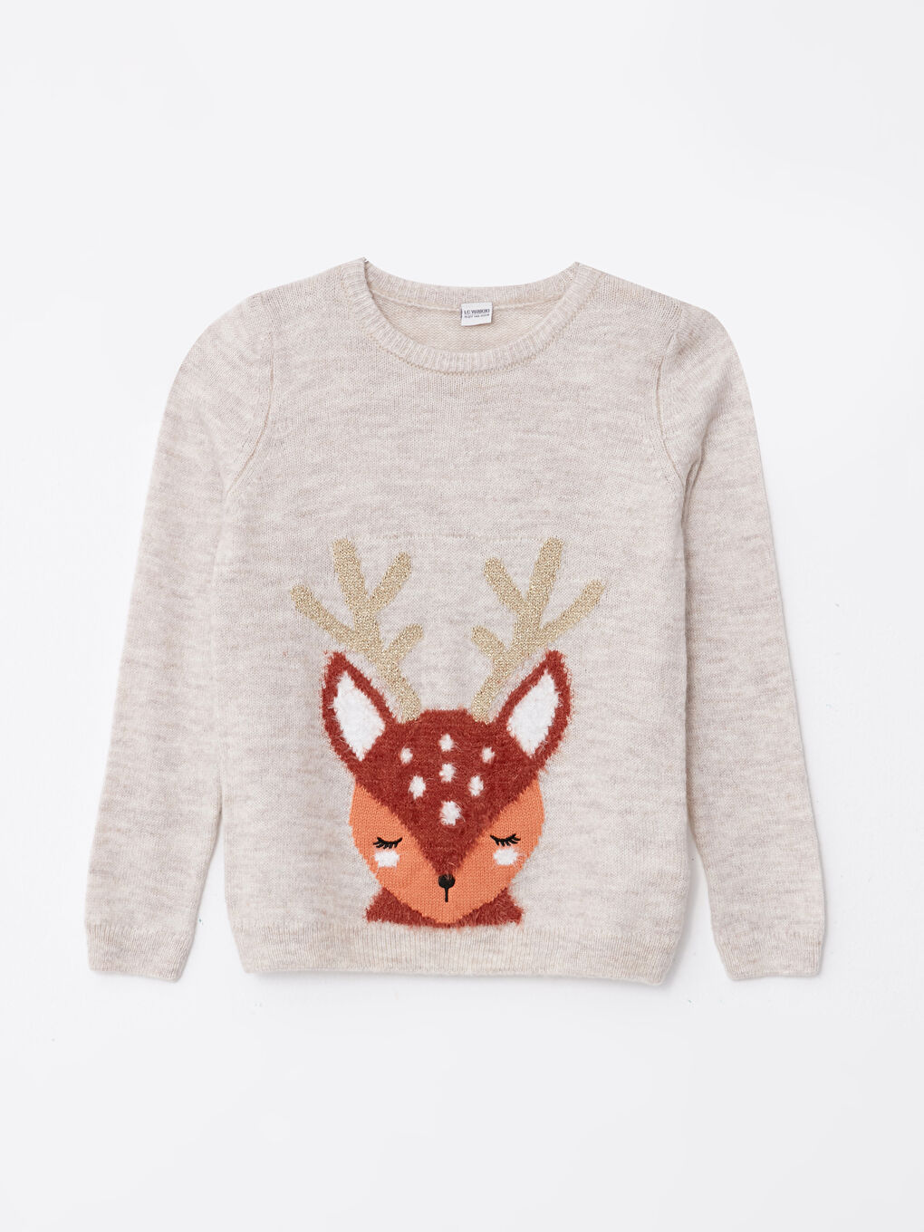 LCW Kids Crew Neck Patterned Long Sleeve Girls' Knitwear Sweater -W23639Z4-D2Y