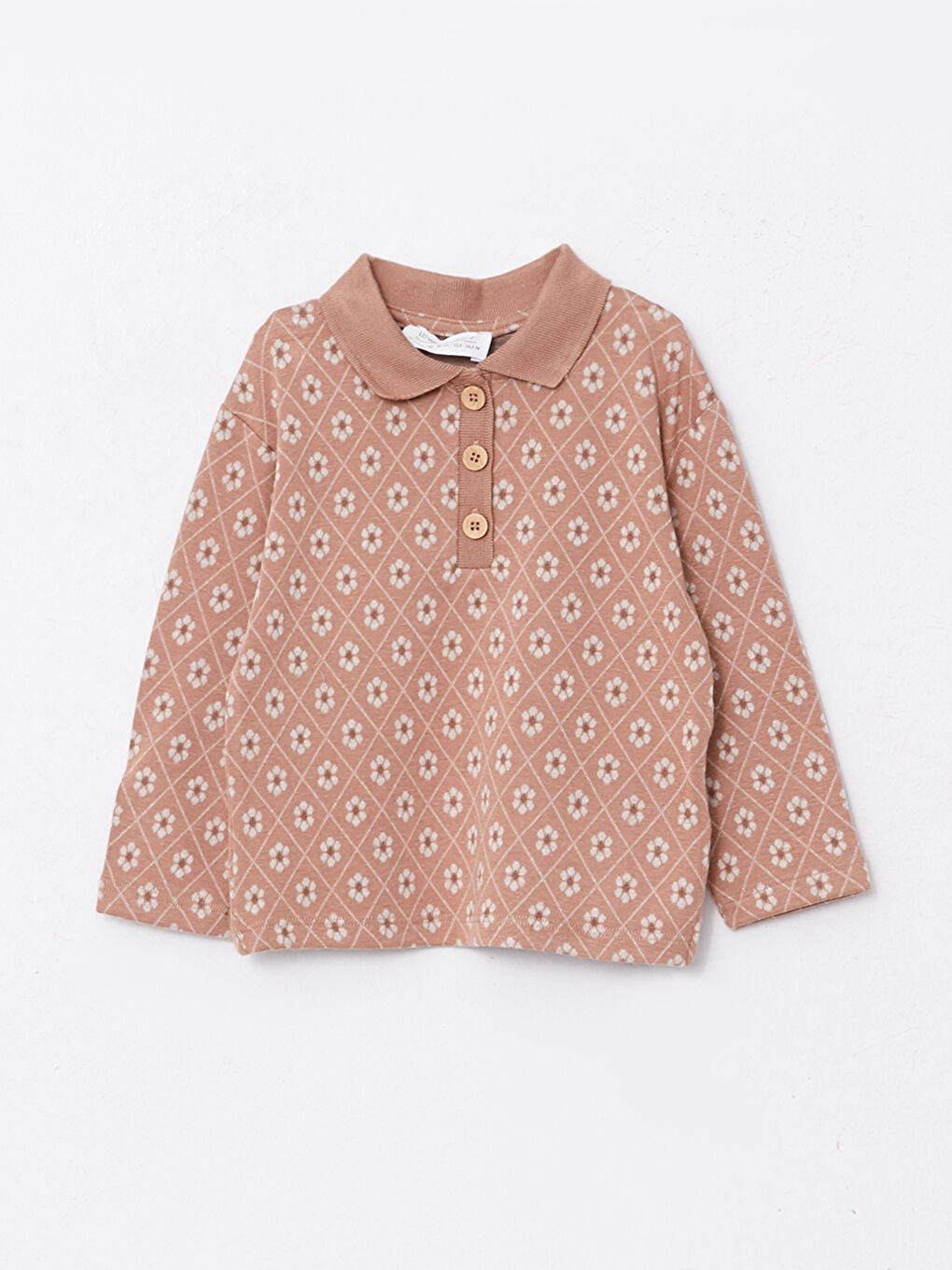 تيشيرت كم طويل بياقة بولو مطبوع وبنطلون ضيق للبنات الرضع - طقم من قطعتين-1