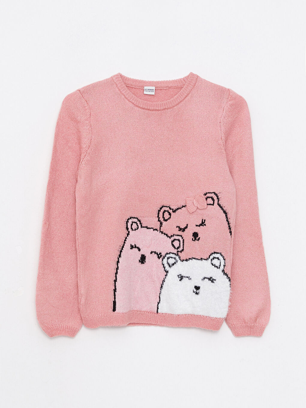 LCW Kids Bisiklet Yaka Desenli Uzun Kollu Kız Çocuk Triko Kazak -W23641Z4-G21