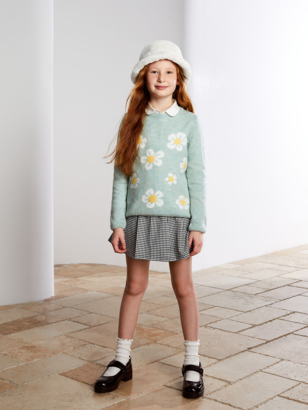 LCW Kids Rundhalsausschnitt Gemustert Langarm Strickpullover für Mädchen -W23643Z4-LDD