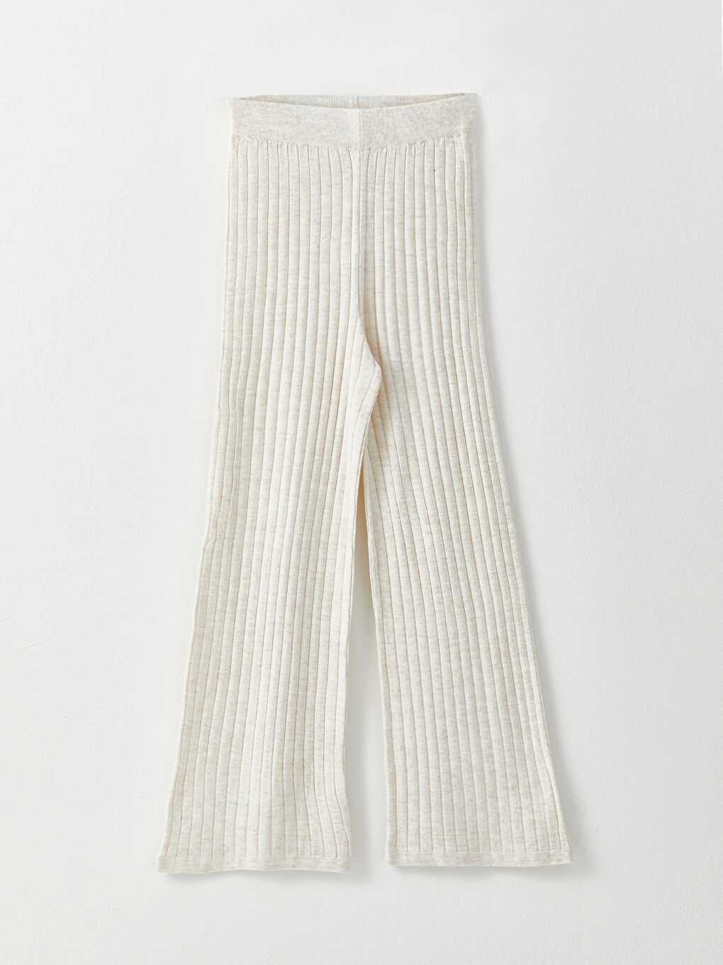 Ekru Kadın Beli Lastikli Düz Triko Pantolon-7