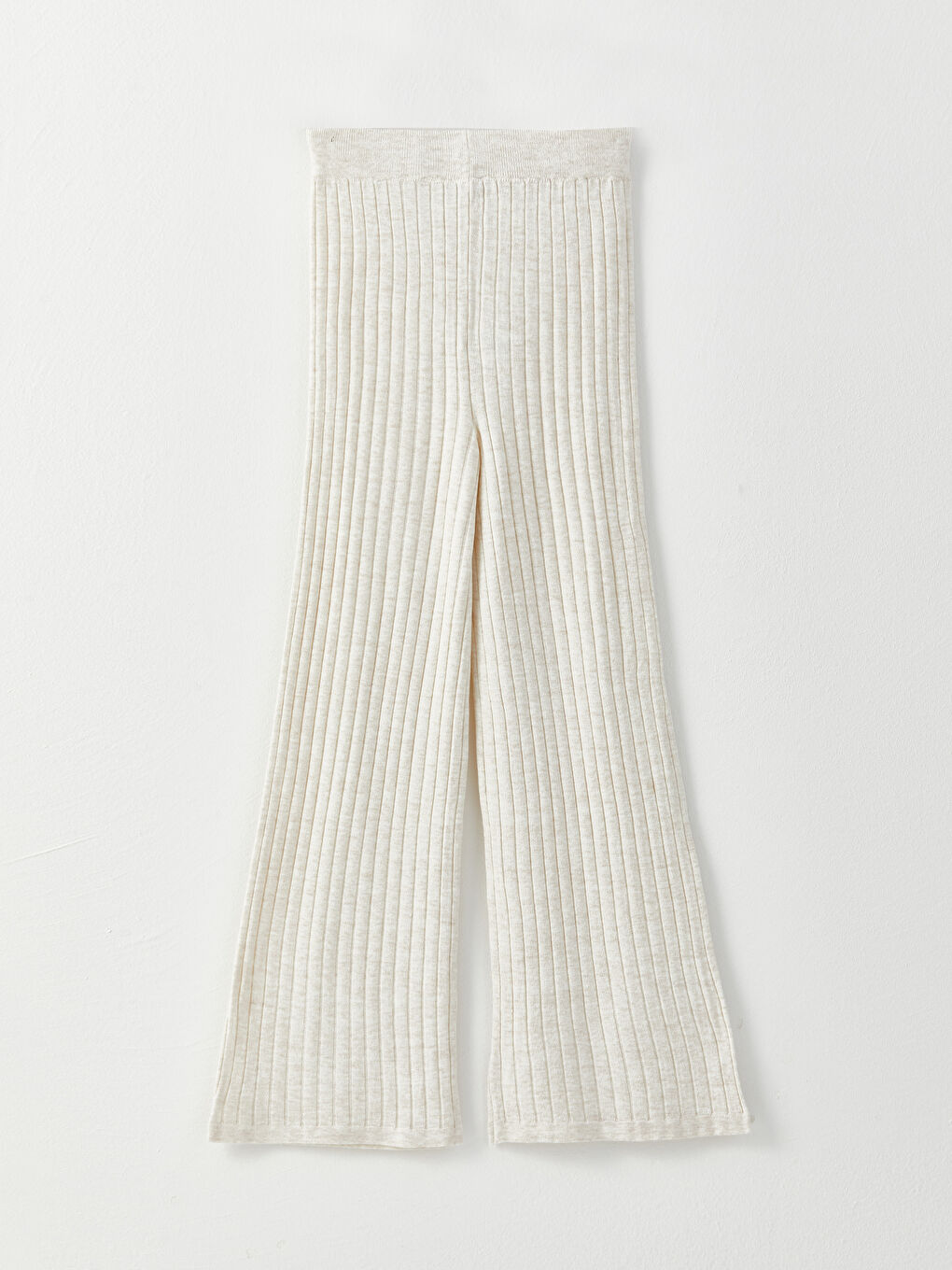 Ekru Kadın Beli Lastikli Düz Triko Pantolon-8