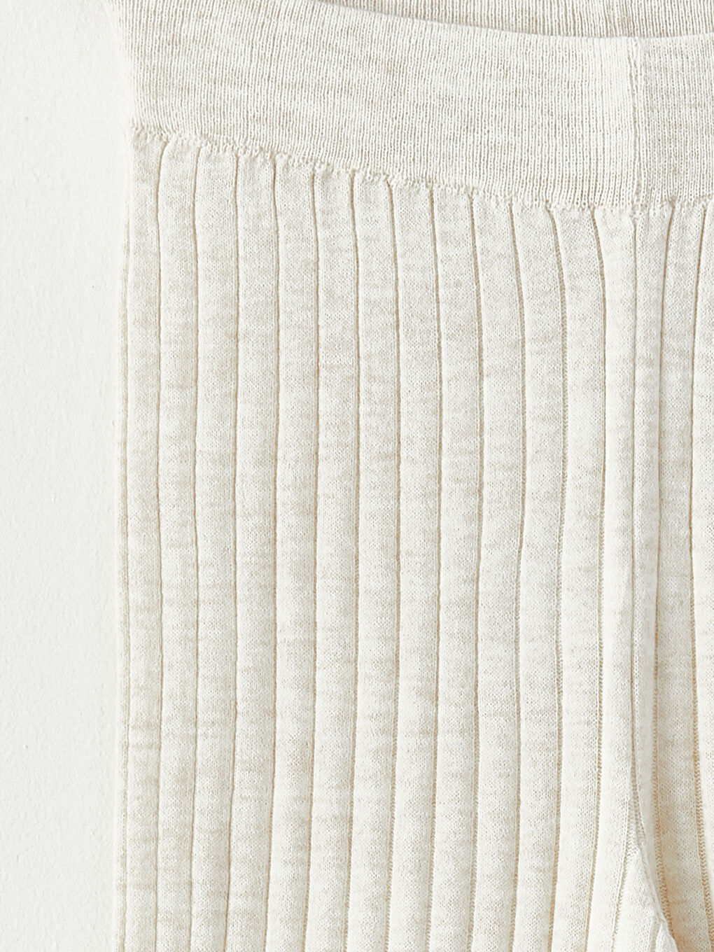 Ekru Kadın Beli Lastikli Düz Triko Pantolon-9