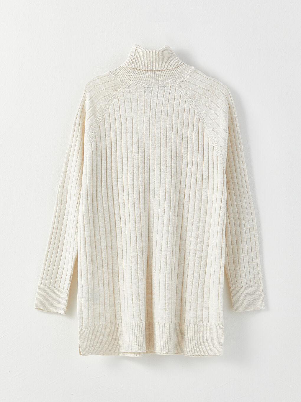 Ekru Balıkçı Yaka Düz Uzun Kollu Kadın Triko Tunik-6