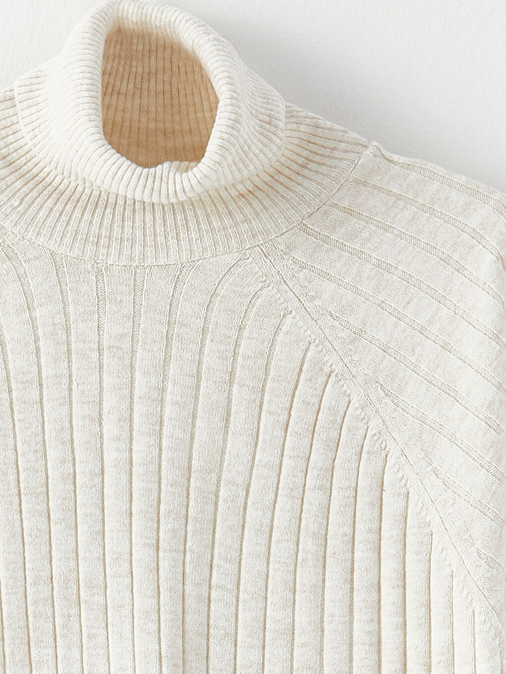 Ekru Balıkçı Yaka Düz Uzun Kollu Kadın Triko Tunik-7