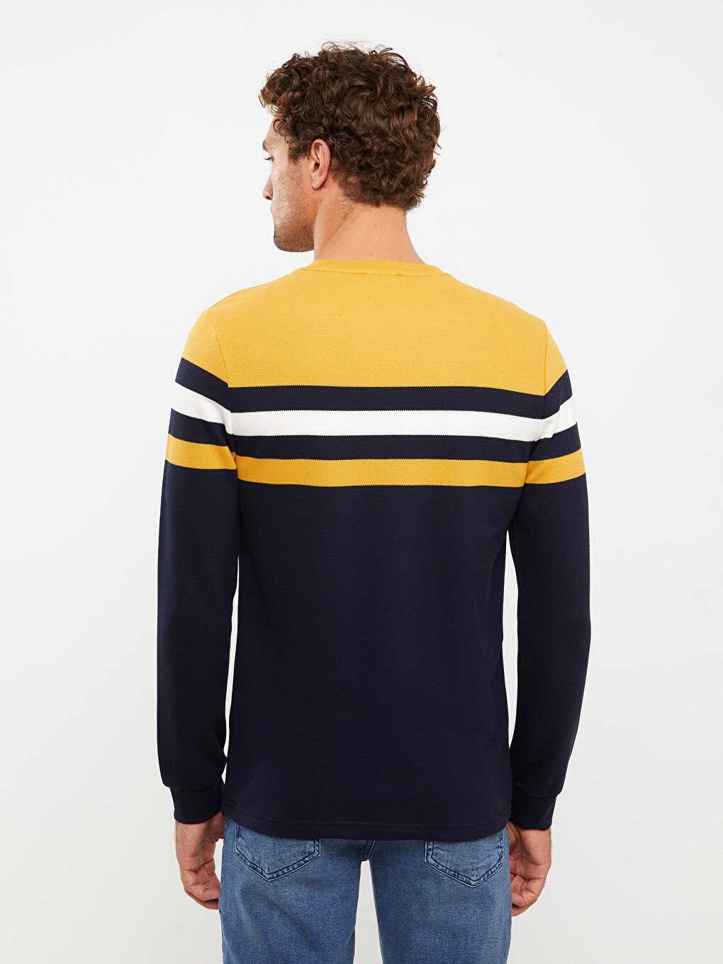 سويتشيرت رجالي مخطط بكم طويل وكول مدور-4