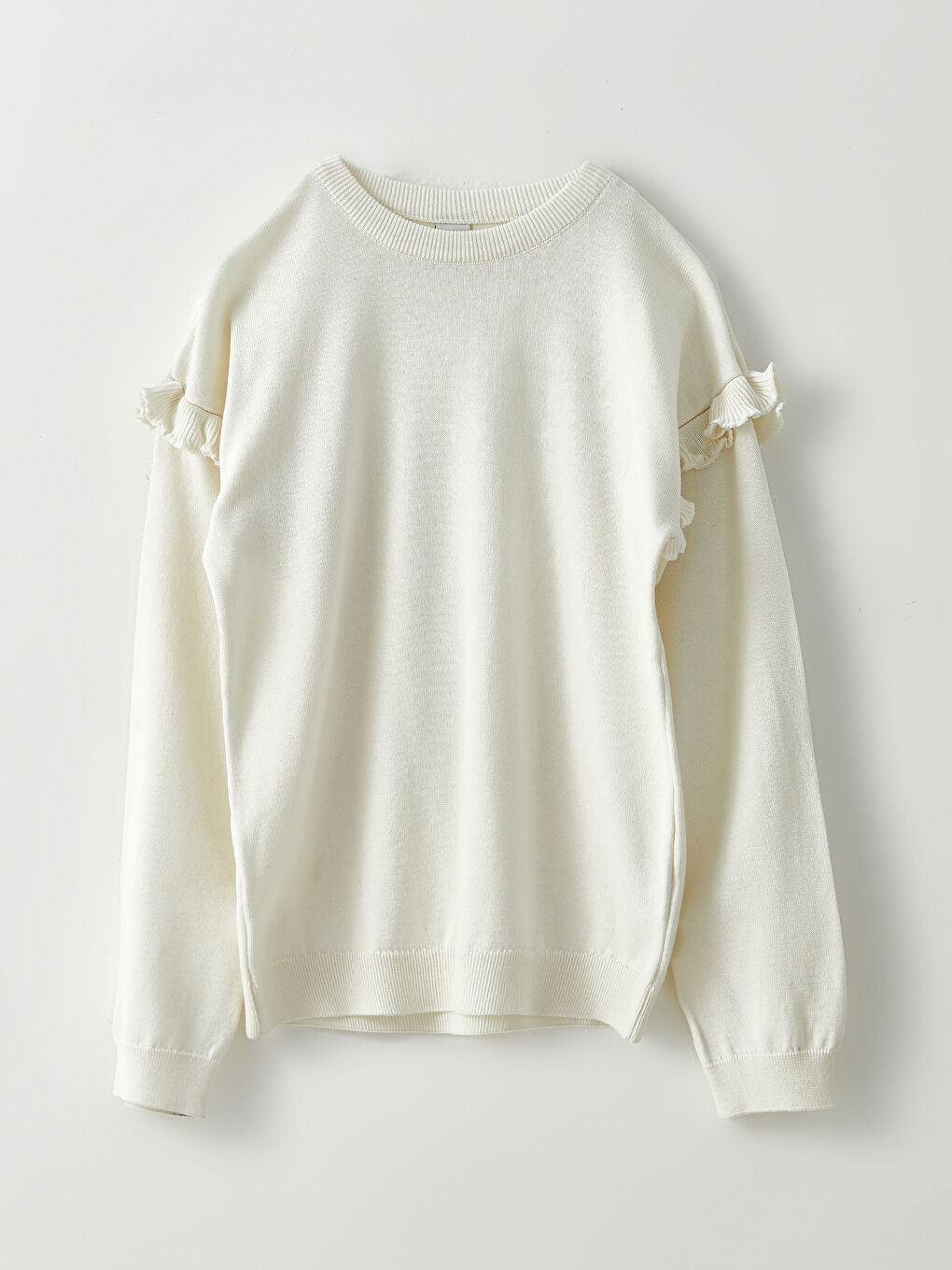 Ekru Bisiklet Yaka Basic Uzun Kollu Kız Çocuk Triko Kazak-2