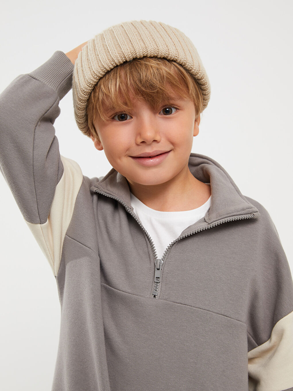 Stand Collar Printed Long Sleeve Boy Sweatshirt -W23695Z4-GQ0