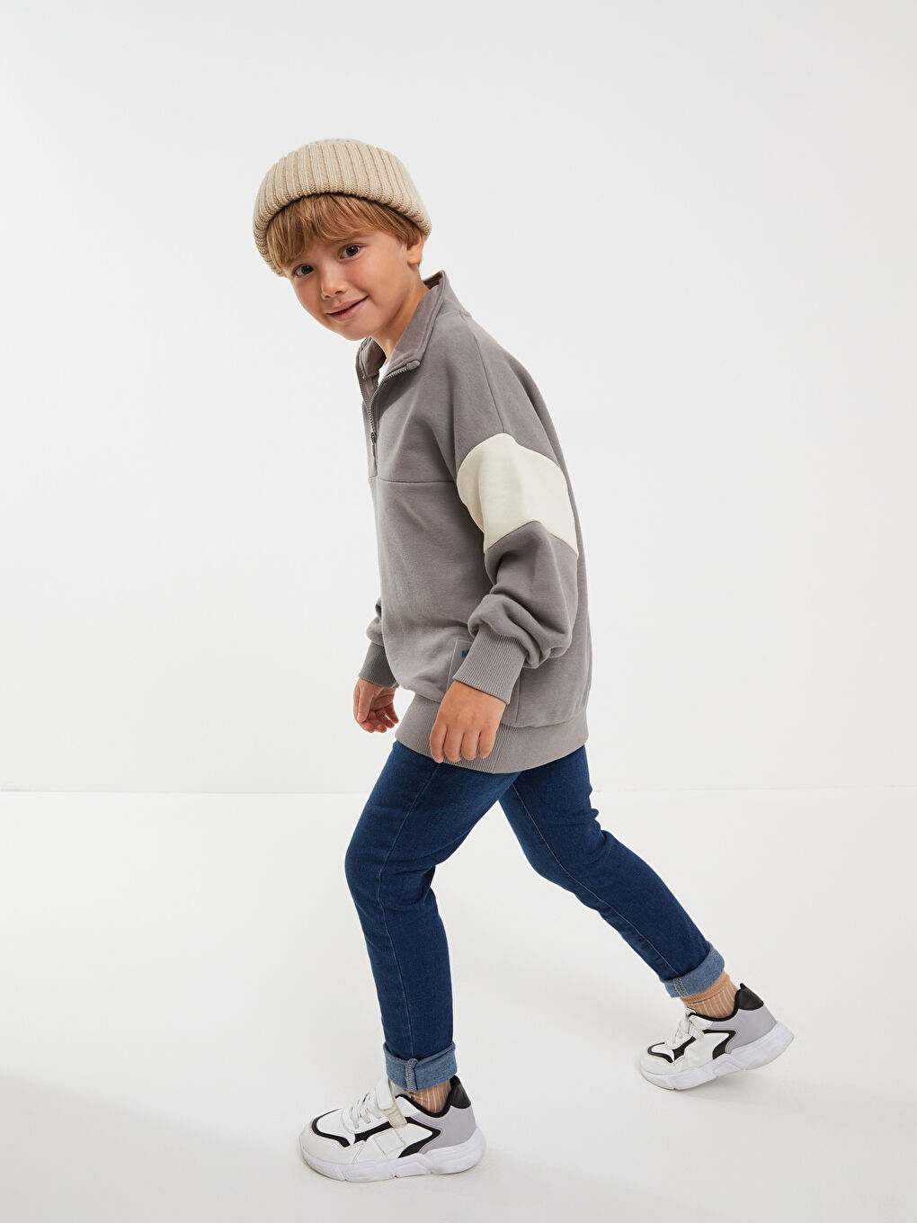 Stand Collar Printed Long Sleeve Boy Sweatshirt -W23695Z4-GQ0