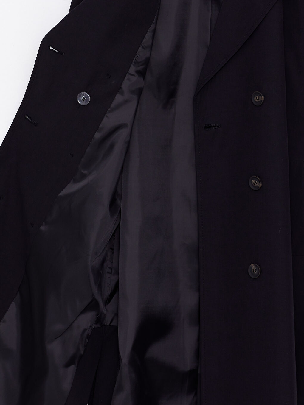 Siyah Ceket Yaka Düz Uzun Kollu Kadın Trençkot-9