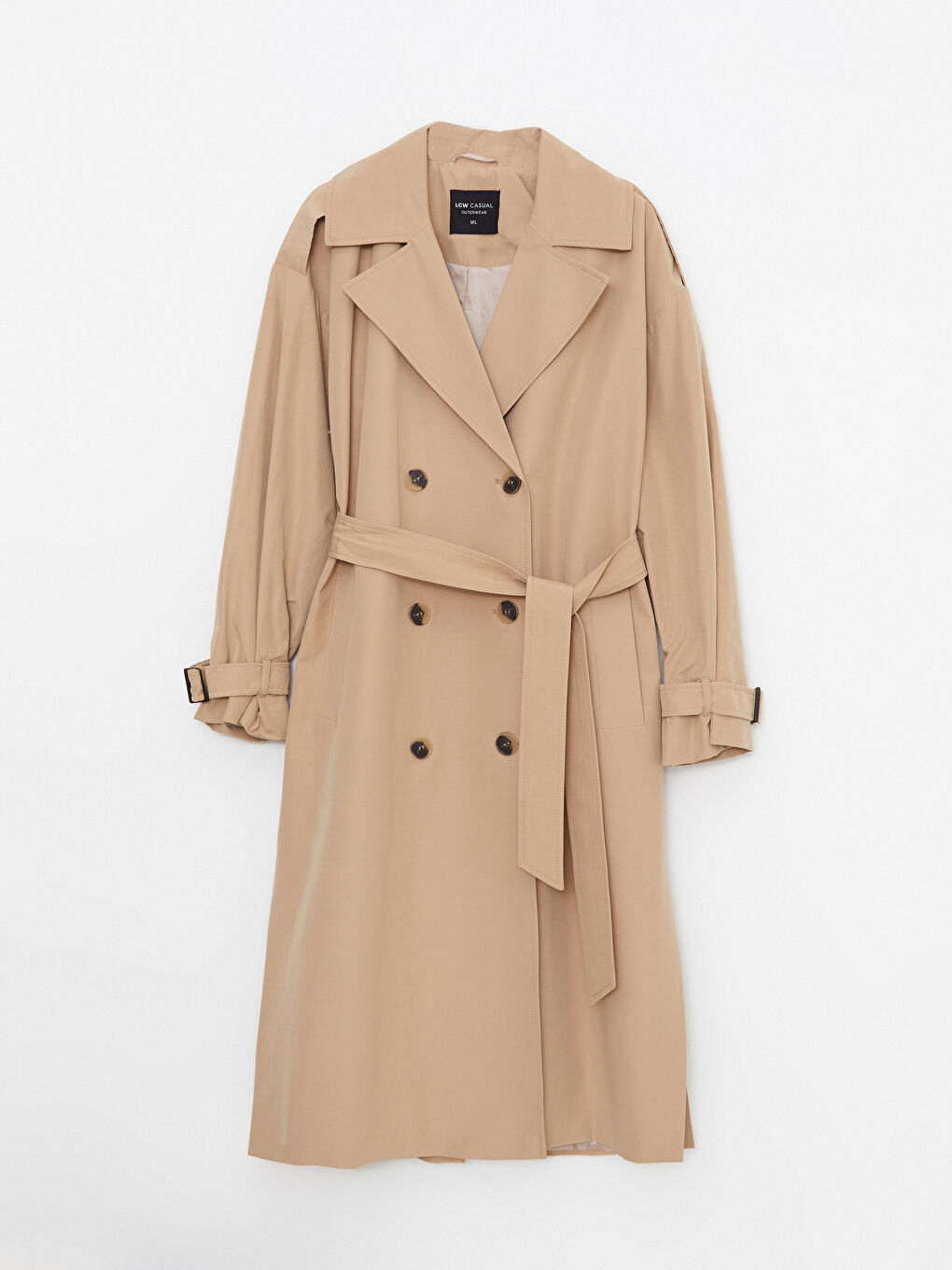 Bej Ceket Yaka Düz Uzun Kollu Kadın Trençkot-10