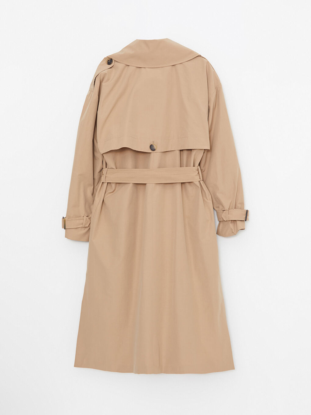 Bej Ceket Yaka Düz Uzun Kollu Kadın Trençkot-12