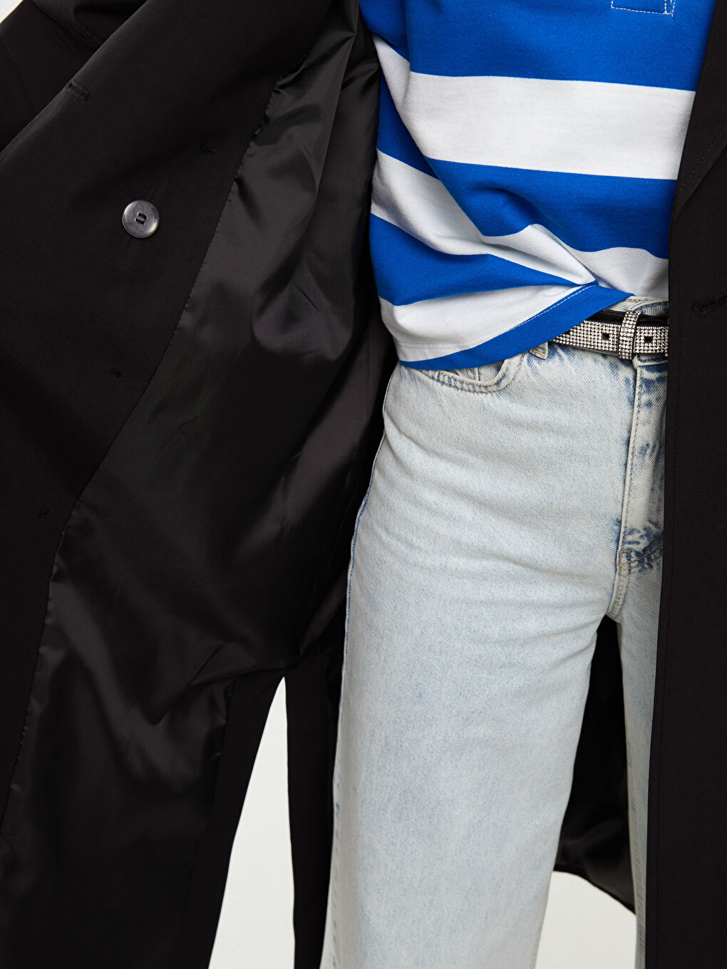 Siyah Ceket Yaka Düz Uzun Kollu Kadın Trençkot-5