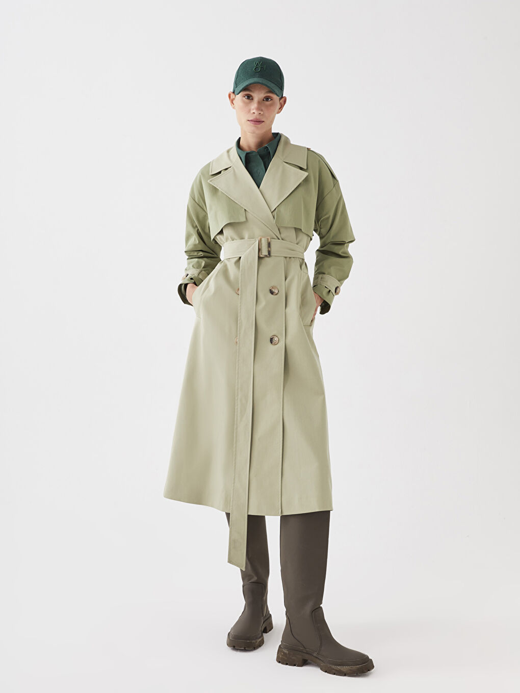 ترانشكوت نسائي سادة بأكمام طويلة وقبة جاكيت-8