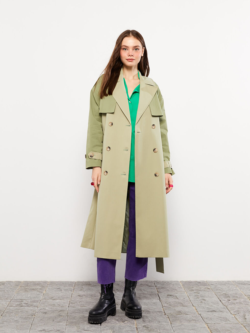 ترانشكوت نسائي سادة بأكمام طويلة وقبة جاكيت-1