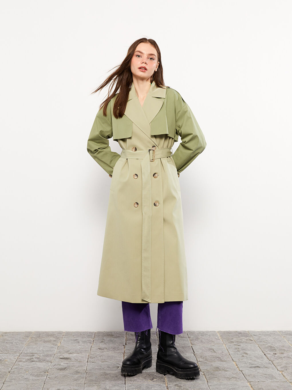 ترانشكوت نسائي سادة بأكمام طويلة وقبة جاكيت-3