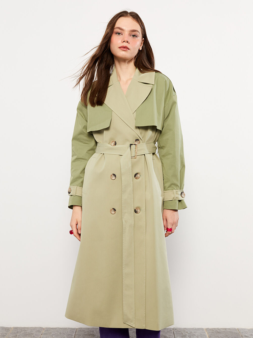 ترانشكوت نسائي سادة بأكمام طويلة وقبة جاكيت-5