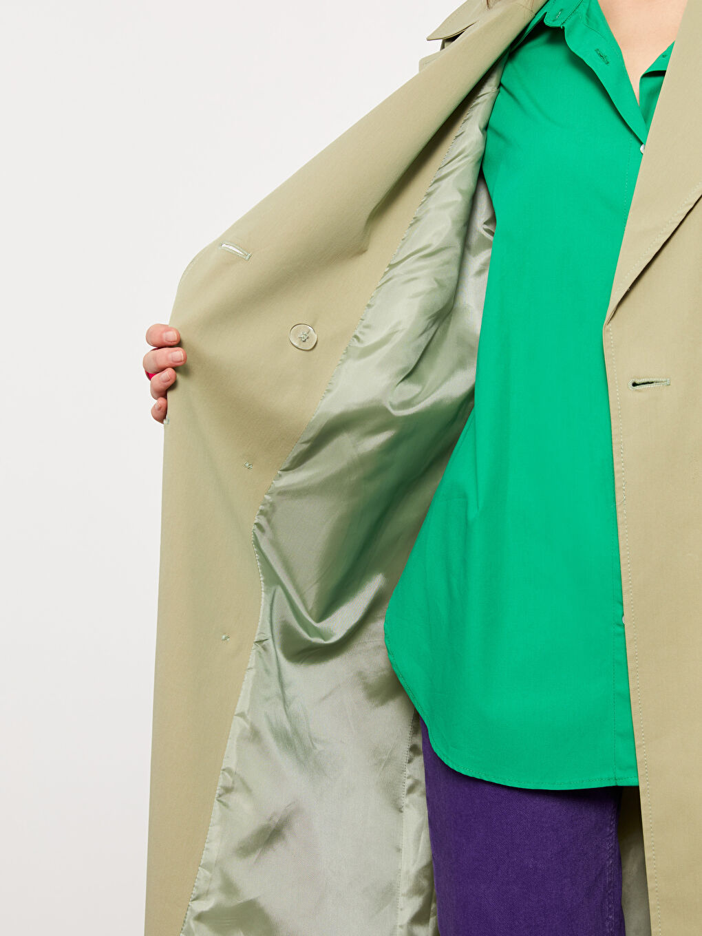 ترانشكوت نسائي سادة بأكمام طويلة وقبة جاكيت-9