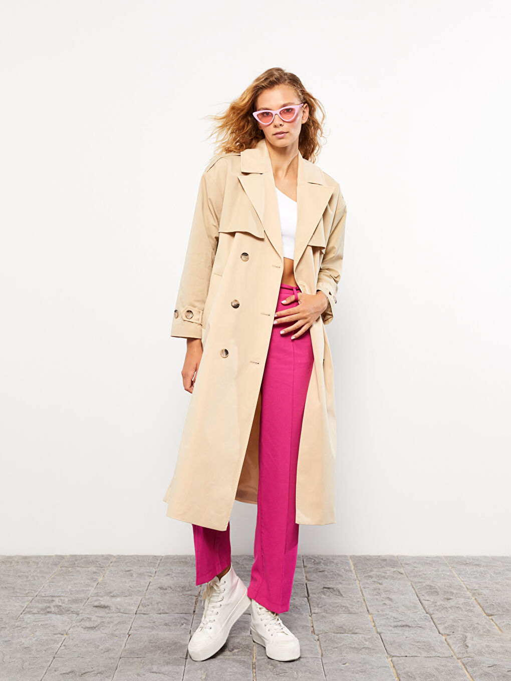LCW Vision Jackenkragen Regulär Langarm Trenchcoat für Damen -W23702Z8-SGR
